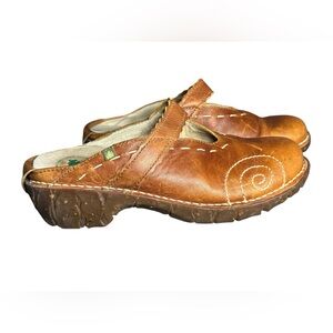 El Naturalista Brown Mary Jane Clog EU 40 US 9.5-10 Swirl Stitched Slip On B8